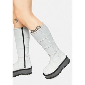 New Dolls Kill x Demonia Slacker 230 Grey Reflective Platform Boots Size 7